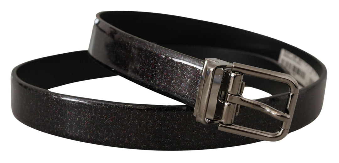 Dolce &amp; Gabbana Black Vernice Puntinata Leather Silver Tone Metal Belt