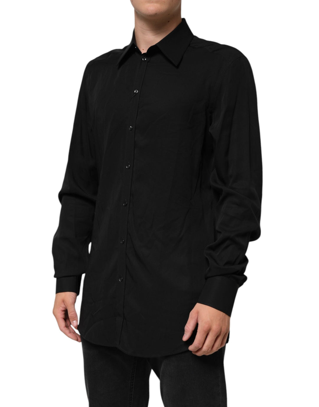 Men’s Dolce &amp; Gabbana Black Viscose Long Sleeve Formal Dress Shirt