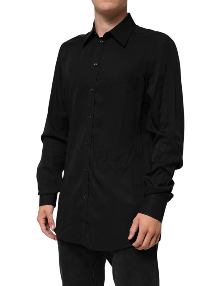 Men’s Dolce &amp; Gabbana Black Viscose Long Sleeve Formal Dress Shirt