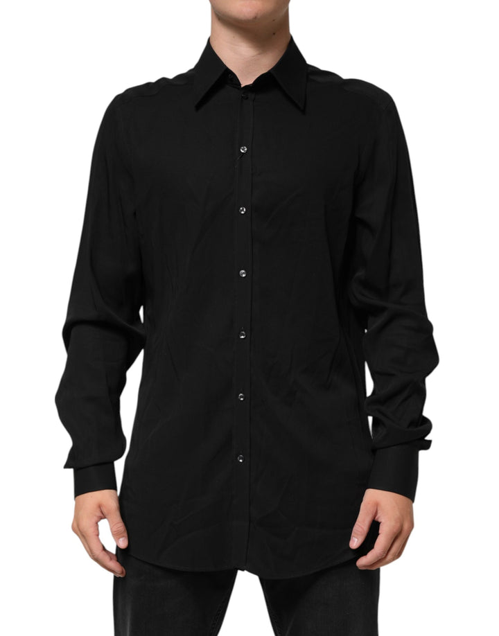 Men’s Dolce &amp; Gabbana Black Viscose Long Sleeve Formal Dress Shirt