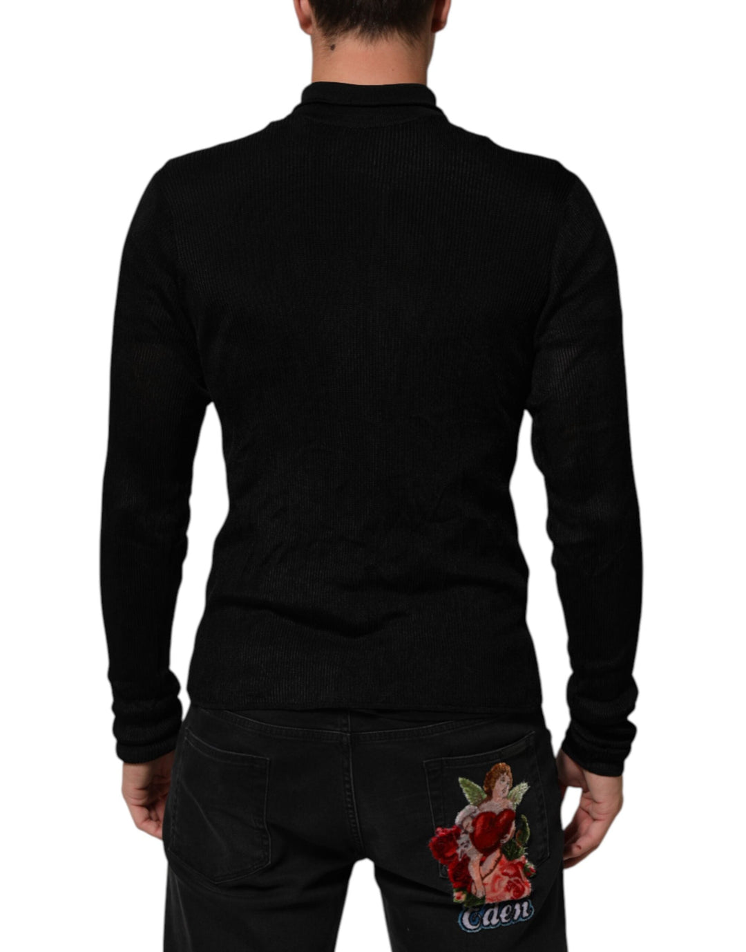Men’s Dolce &amp; Gabbana Black Viscose Turtle Neck Pullover Sweater
