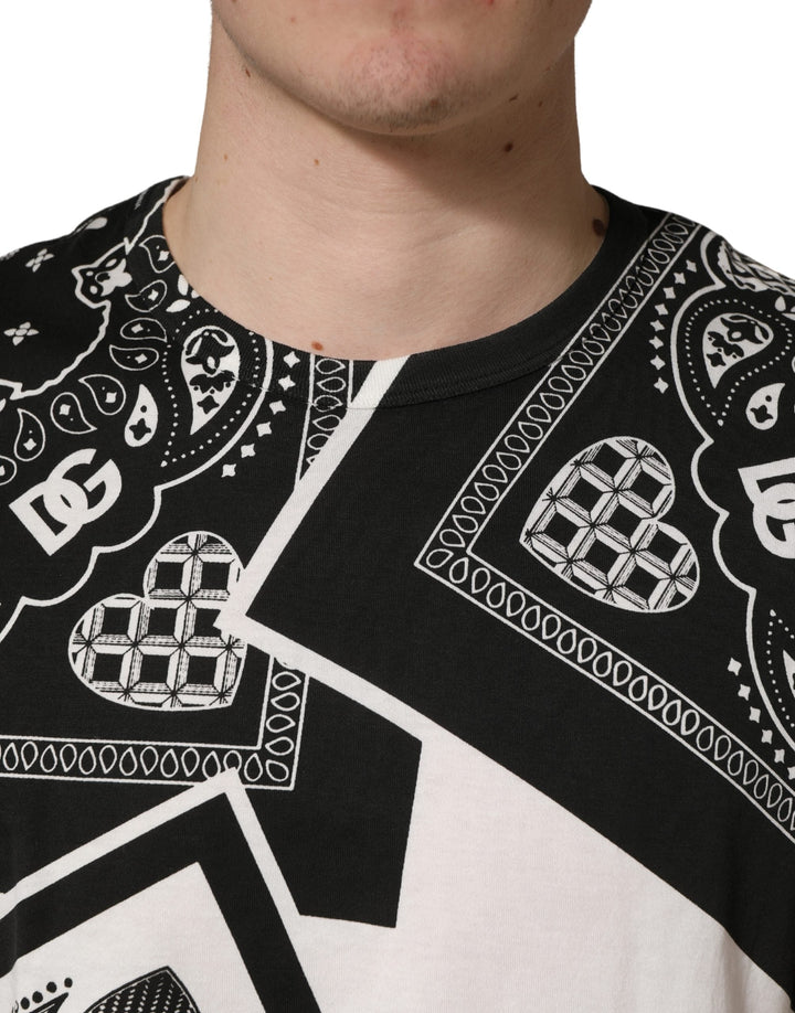 Dolce &amp; Gabbana Black White Bandana Cotton Crew Neck T-shirt