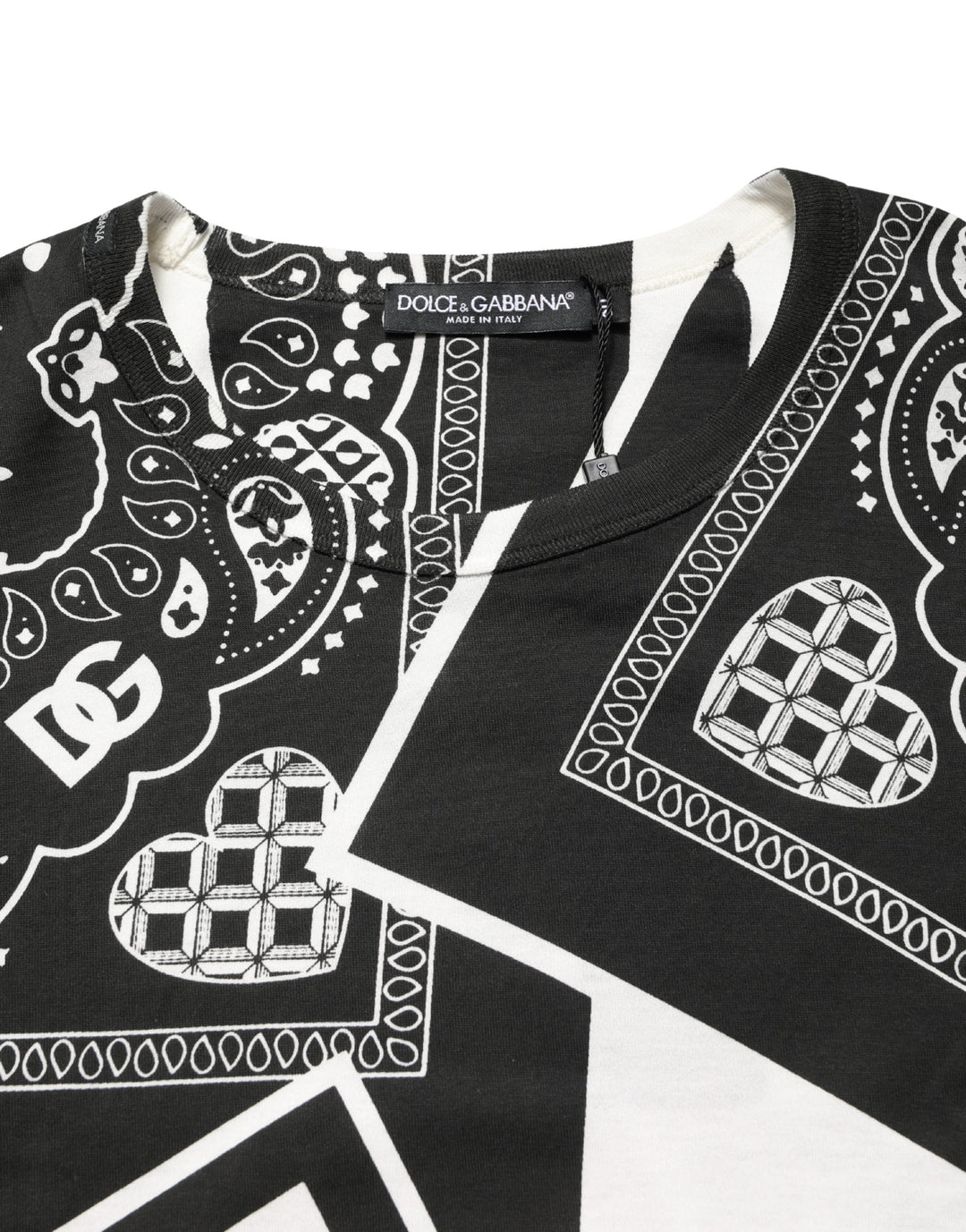 Dolce &amp; Gabbana Black White Bandana Cotton Crew Neck T-shirt