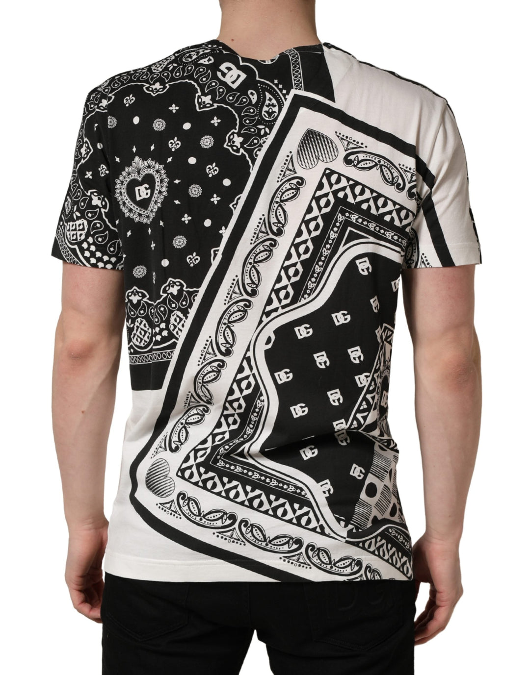 Dolce &amp; Gabbana Black White Bandana Cotton Crew Neck T-shirt