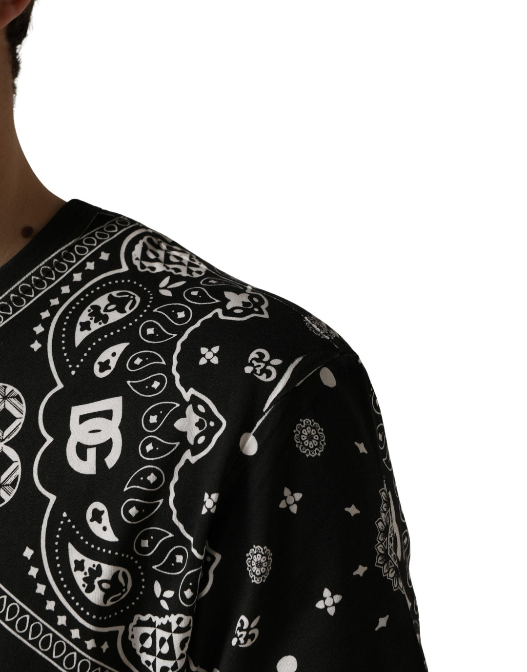 Dolce &amp; Gabbana Black White Bandana Cotton Crew Neck T-shirt