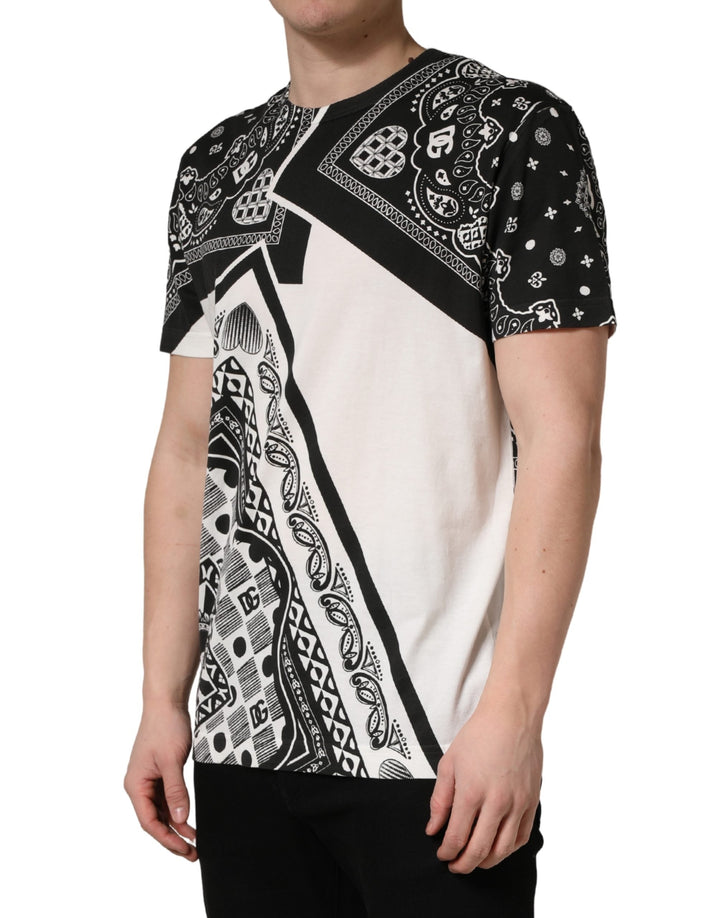 Dolce &amp; Gabbana Black White Bandana Cotton Crew Neck T-shirt