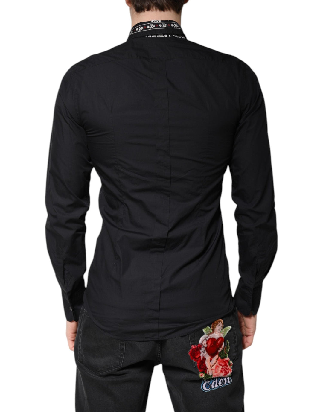 Dolce &amp; Gabbana Black White Bandana Gold Formal Dress Shirt