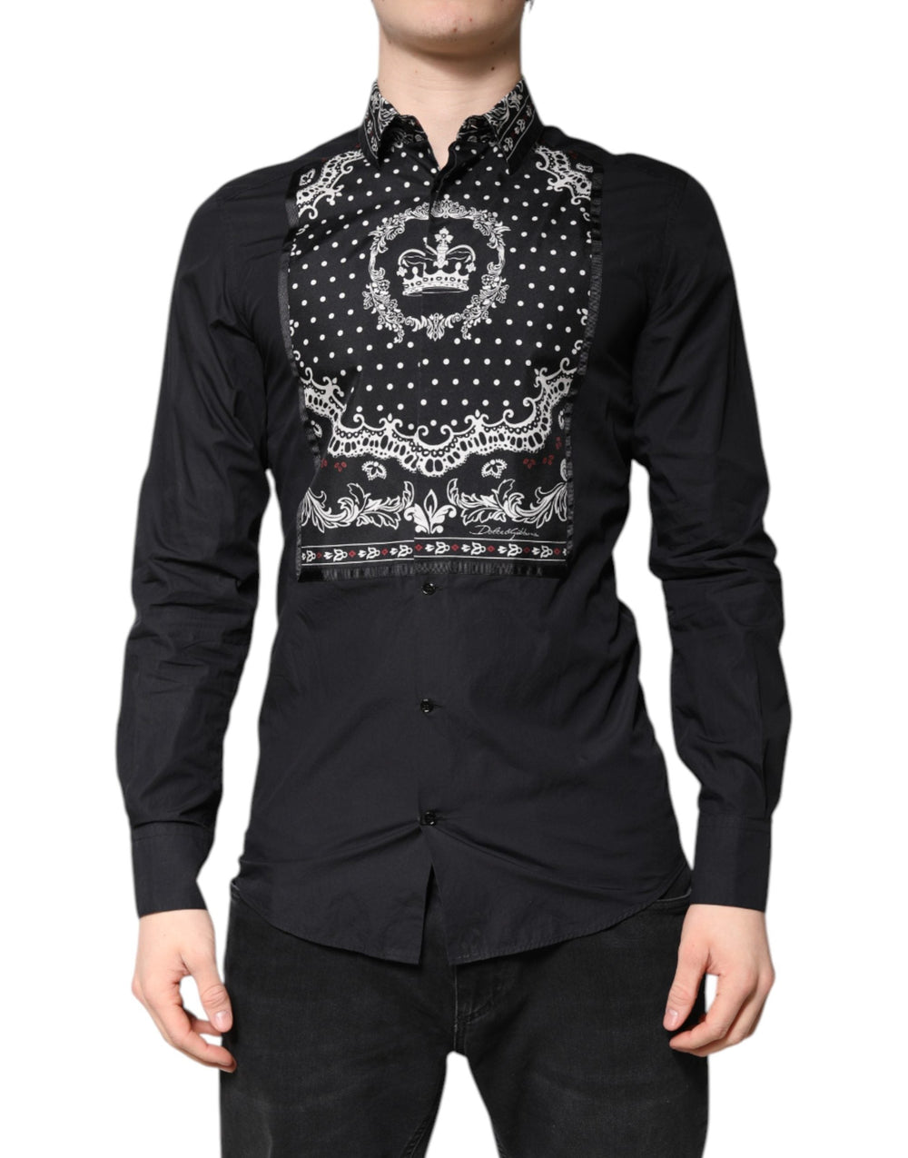 Men’s Dolce & Gabbana Black White Bandana Gold Formal Dress Shirt