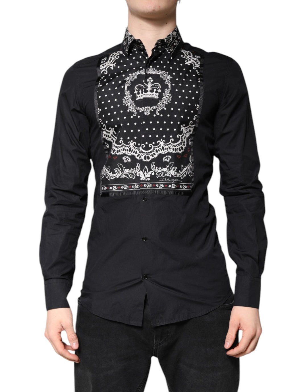 Dolce & Gabbana Black White Bandana Gold Formal Dress Shirt