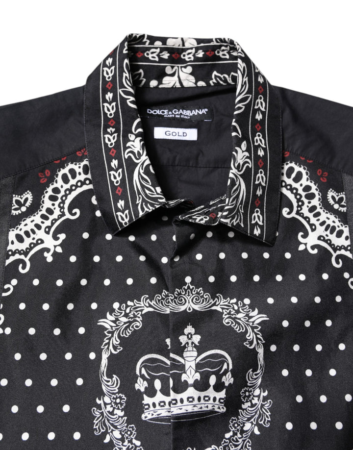 Dolce &amp; Gabbana Black White Bandana Gold Formal Dress Shirt