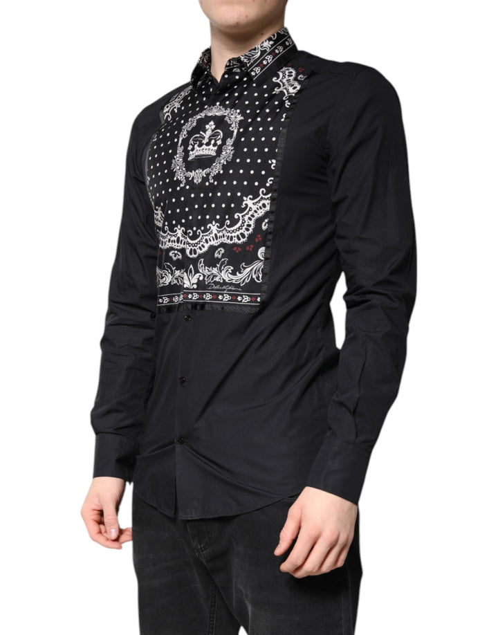 Dolce &amp; Gabbana Black White Bandana Gold Formal Dress Shirt