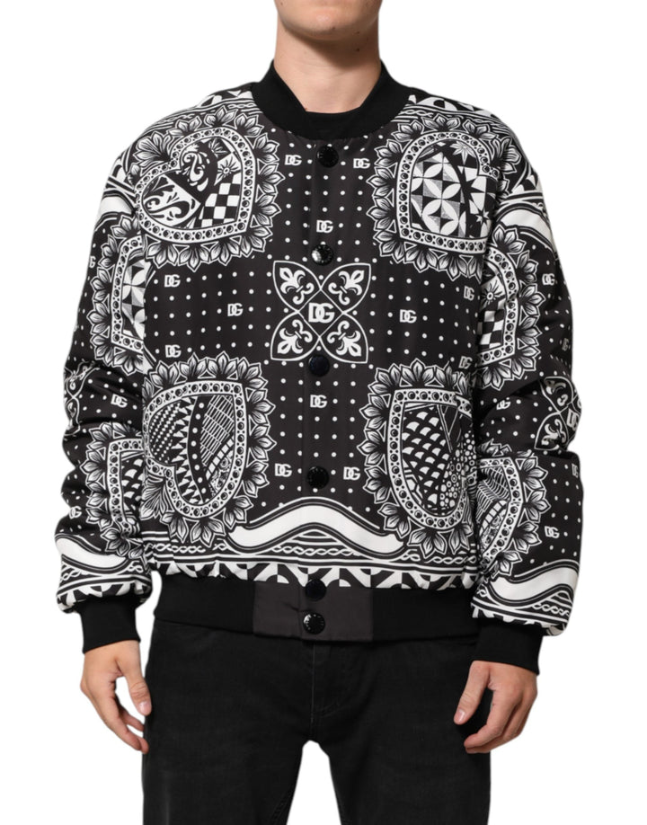 Men’s Dolce &amp; Gabbana Black White Bandanaprint Men Bomber Jacket
