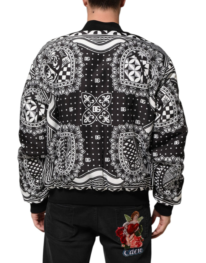 Men’s Dolce &amp; Gabbana Black White Bandanaprint Men Bomber Jacket
