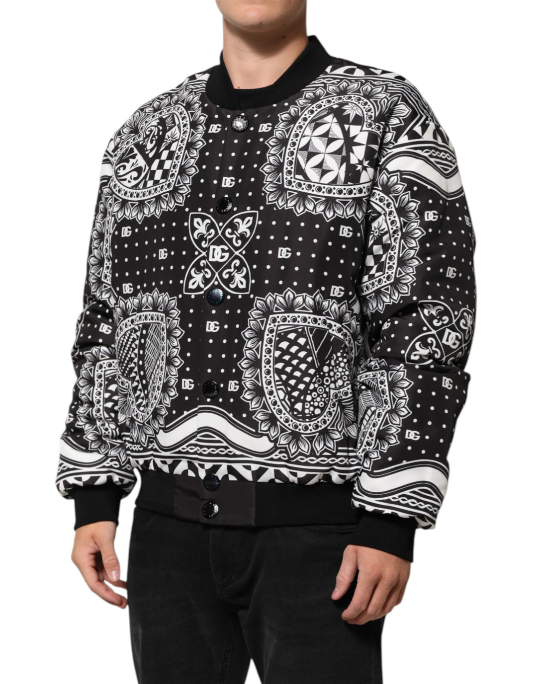 Men’s Dolce &amp; Gabbana Black White Bandanaprint Men Bomber Jacket