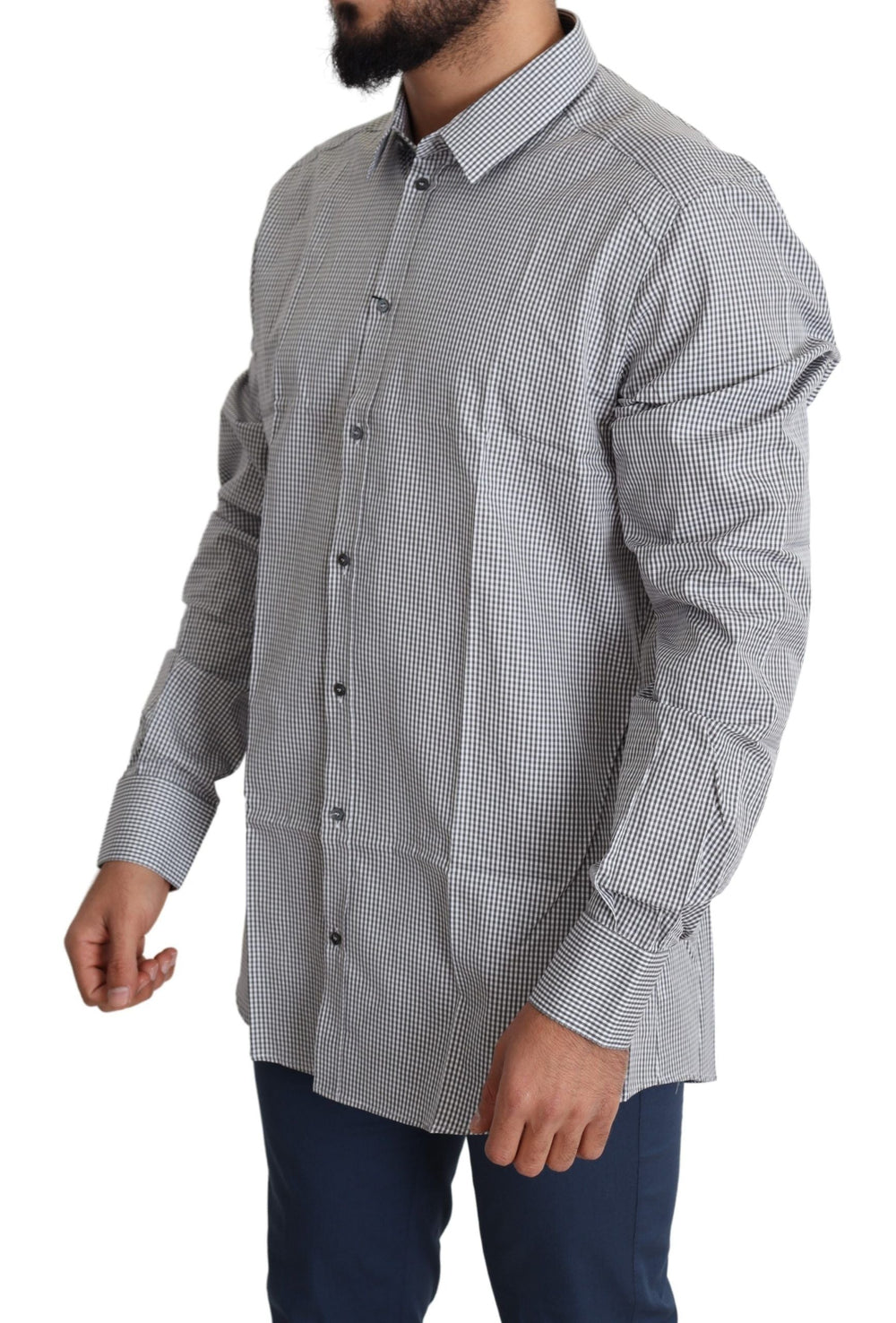Men’s Dolce & Gabbana Black White Checkered Gold Dress Cotton Shirt