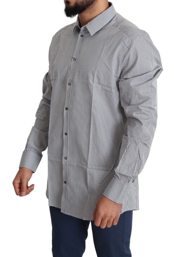 Men’s Dolce &amp; Gabbana Black White Checkered Gold Dress Cotton Shirt