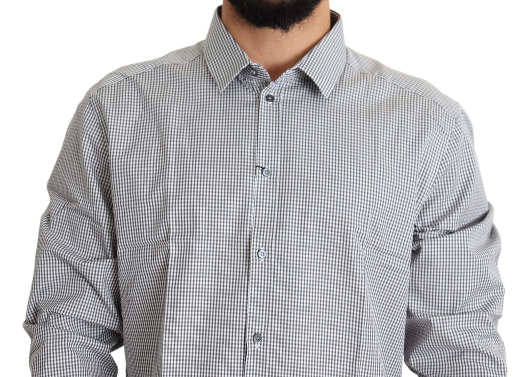 Men’s Dolce &amp; Gabbana Black White Checkered Gold Dress Cotton Shirt