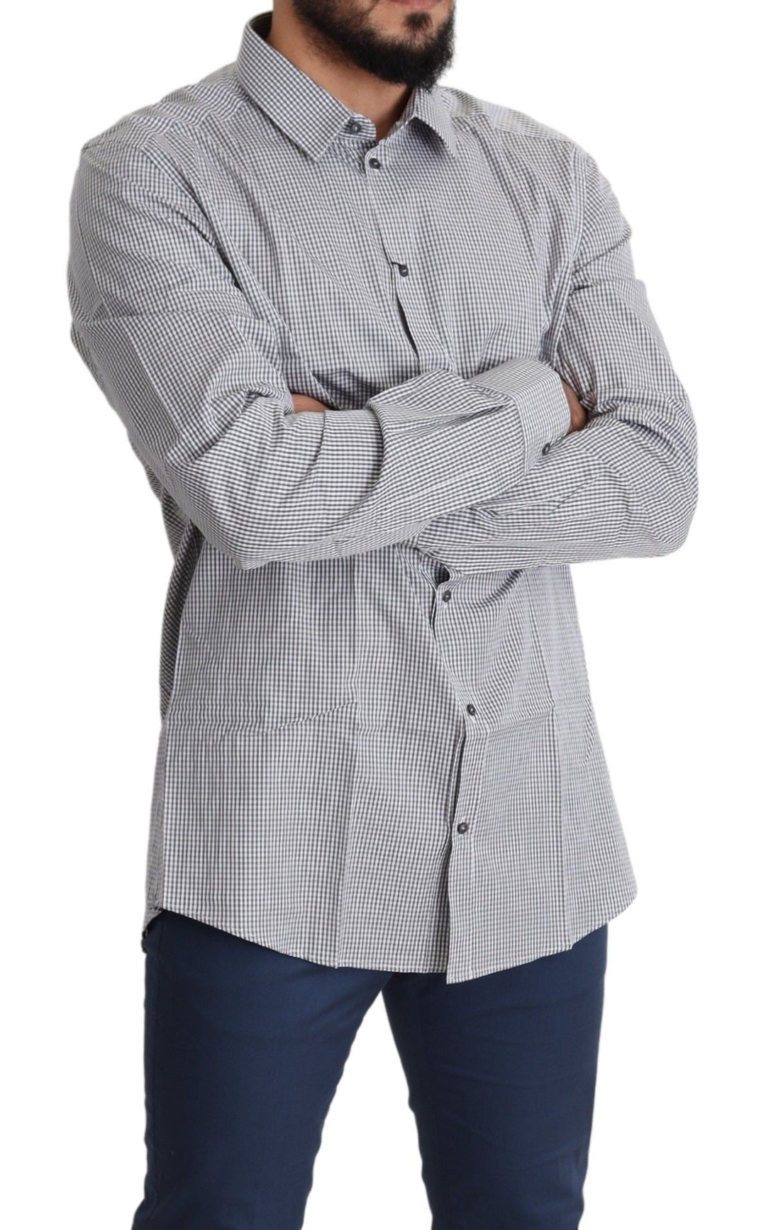 Men’s Dolce &amp; Gabbana Black White Checkered Gold Dress Cotton Shirt