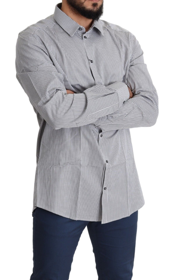 Men’s Dolce &amp; Gabbana Black White Checkered Gold Dress Cotton Shirt