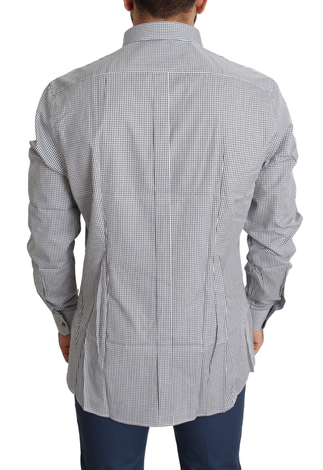 Men’s Dolce &amp; Gabbana Black White Checkered Gold Dress Cotton Shirt