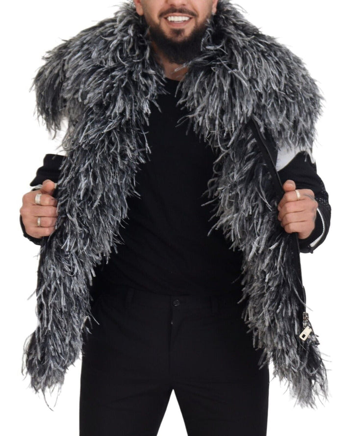 Men’s Dolce &amp; Gabbana Black White Fur Shearling Full Zip Jacket