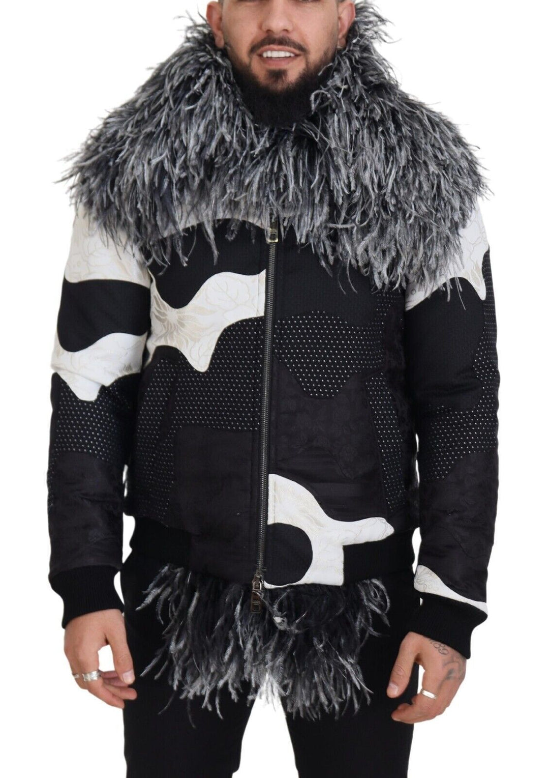 Men’s Dolce & Gabbana Black White Fur Shearling Full Zip Jacket