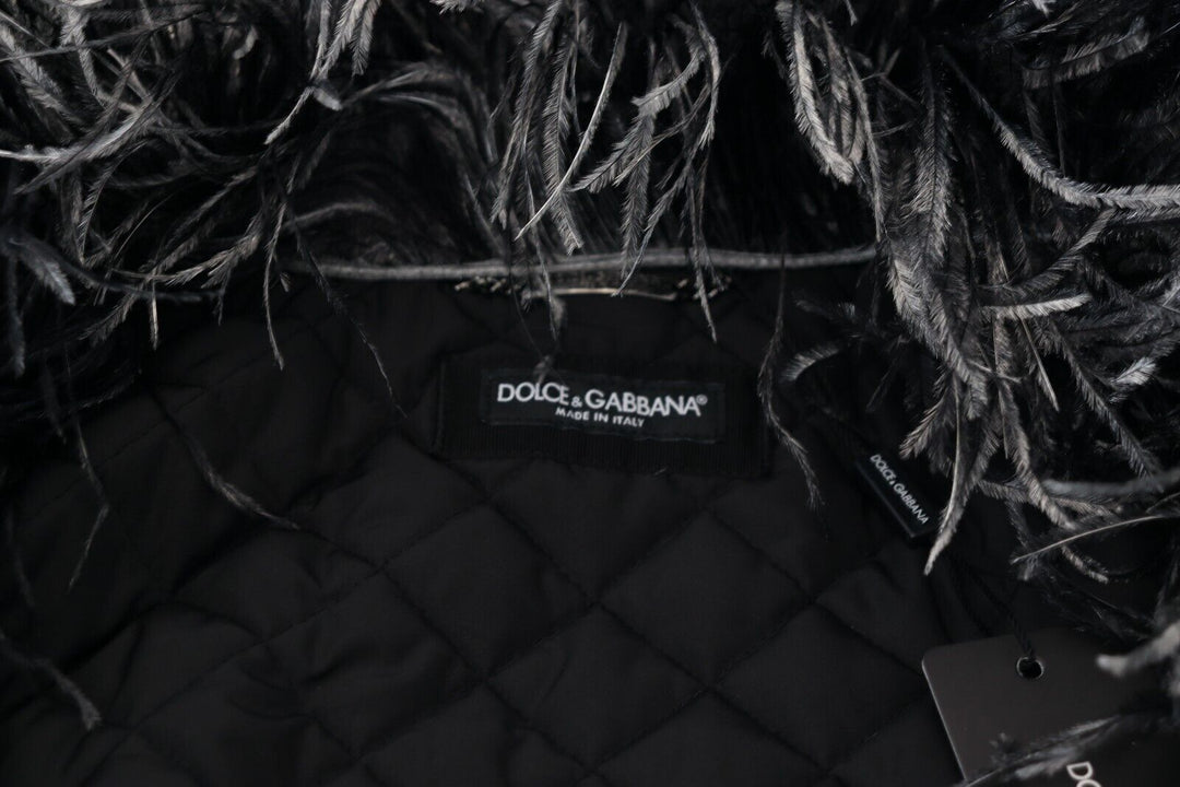 Men’s Dolce &amp; Gabbana Black White Fur Shearling Full Zip Jacket