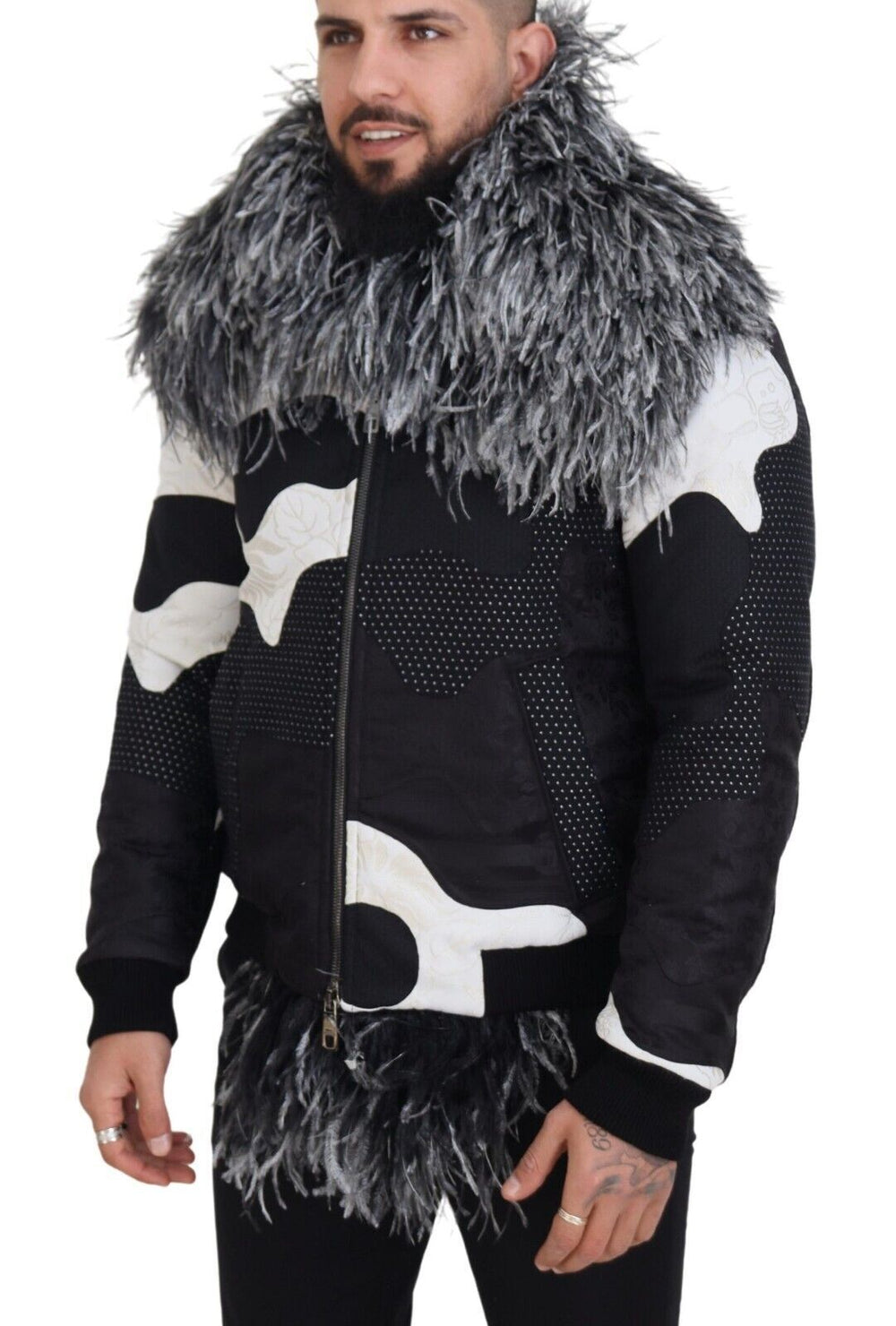Men’s Dolce & Gabbana Black White Fur Shearling Full Zip Jacket