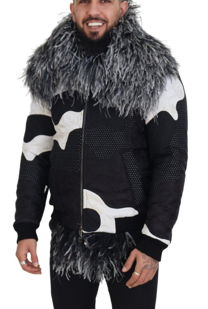 Men’s Dolce &amp; Gabbana Black White Fur Shearling Full Zip Jacket