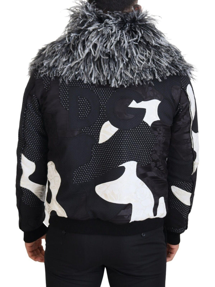 Men’s Dolce &amp; Gabbana Black White Fur Shearling Full Zip Jacket