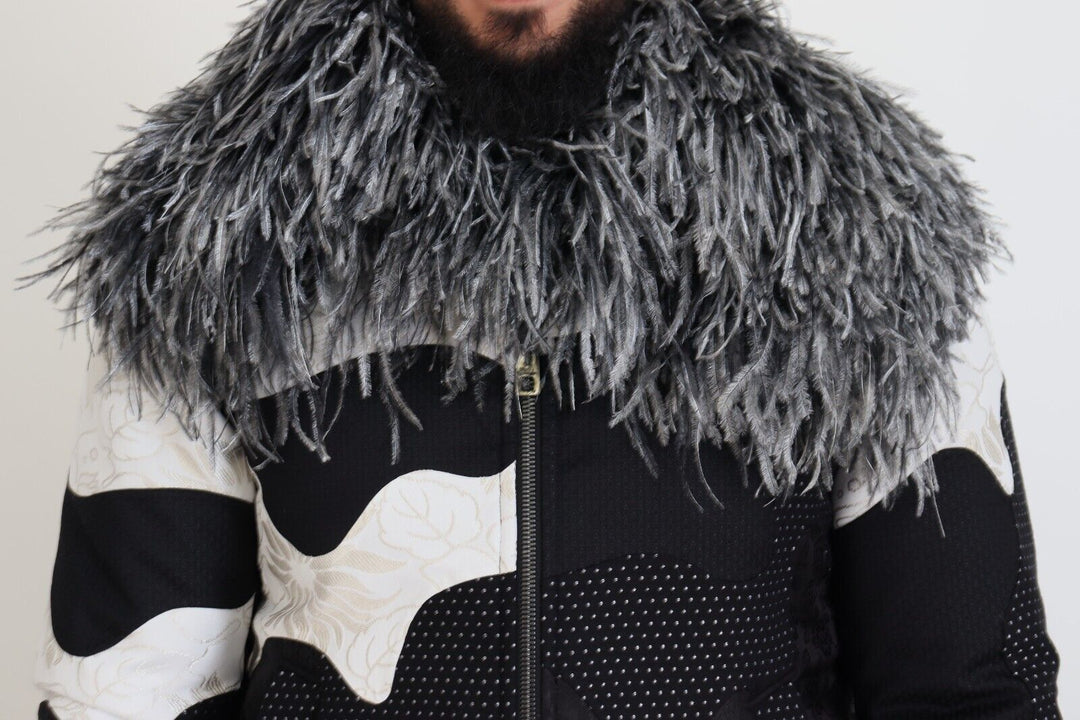 Men’s Dolce &amp; Gabbana Black White Fur Shearling Full Zip Jacket