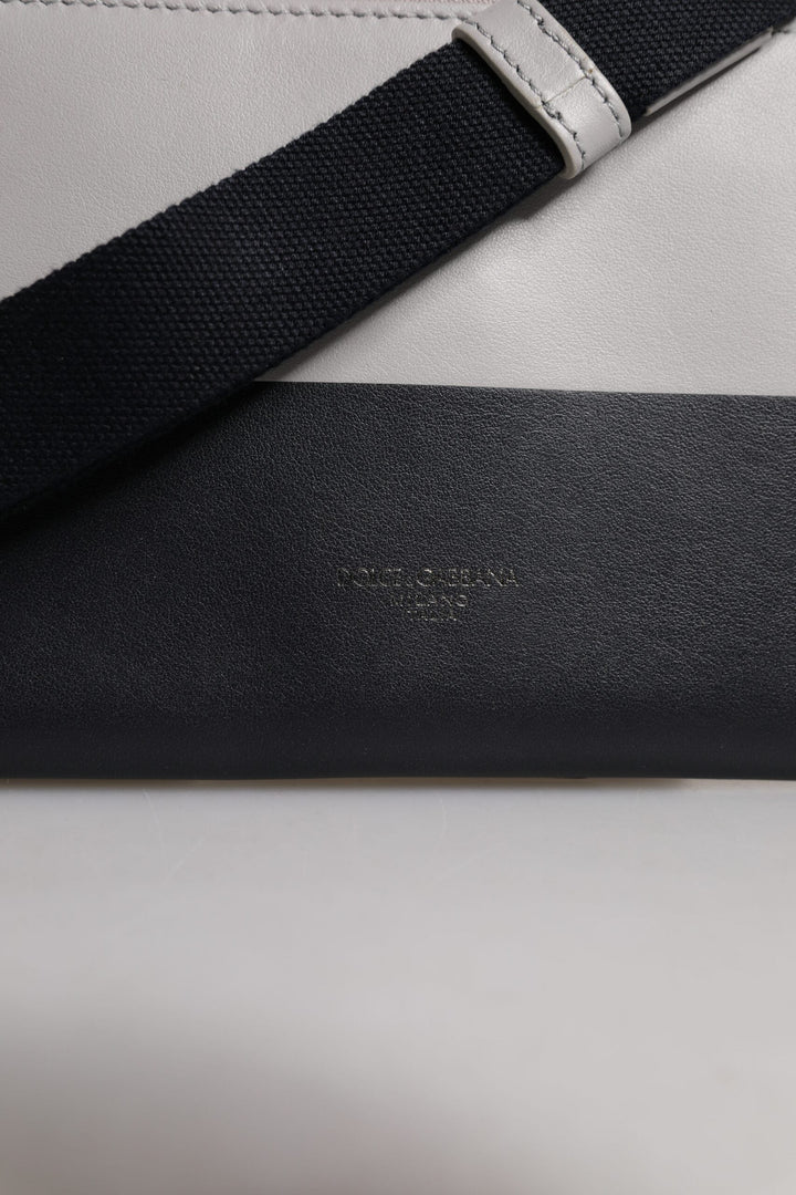 Men’s Dolce &amp; Gabbana Black White Leather Logo Embossed Crossbody Bag