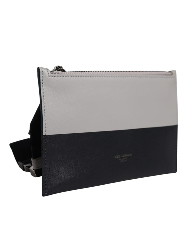 Men’s Dolce &amp; Gabbana Black White Leather Logo Embossed Crossbody Bag