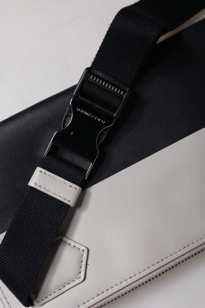 Men’s Dolce &amp; Gabbana Black White Leather Logo Embossed Crossbody Bag
