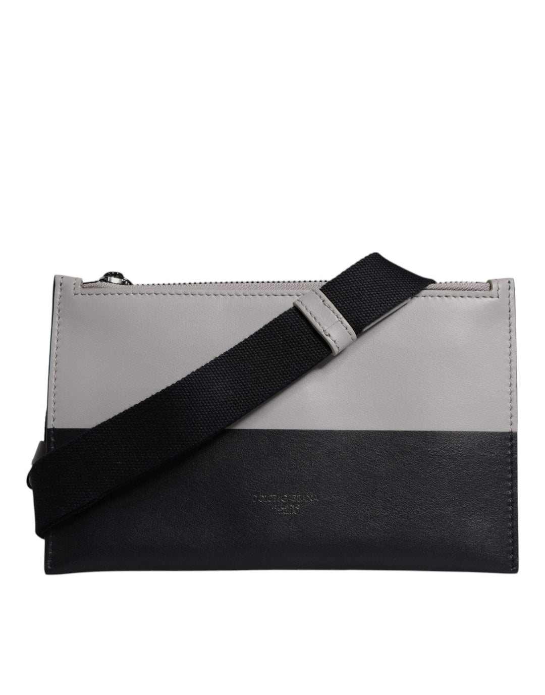 Men’s Dolce &amp; Gabbana Black White Leather Logo Embossed Crossbody Bag