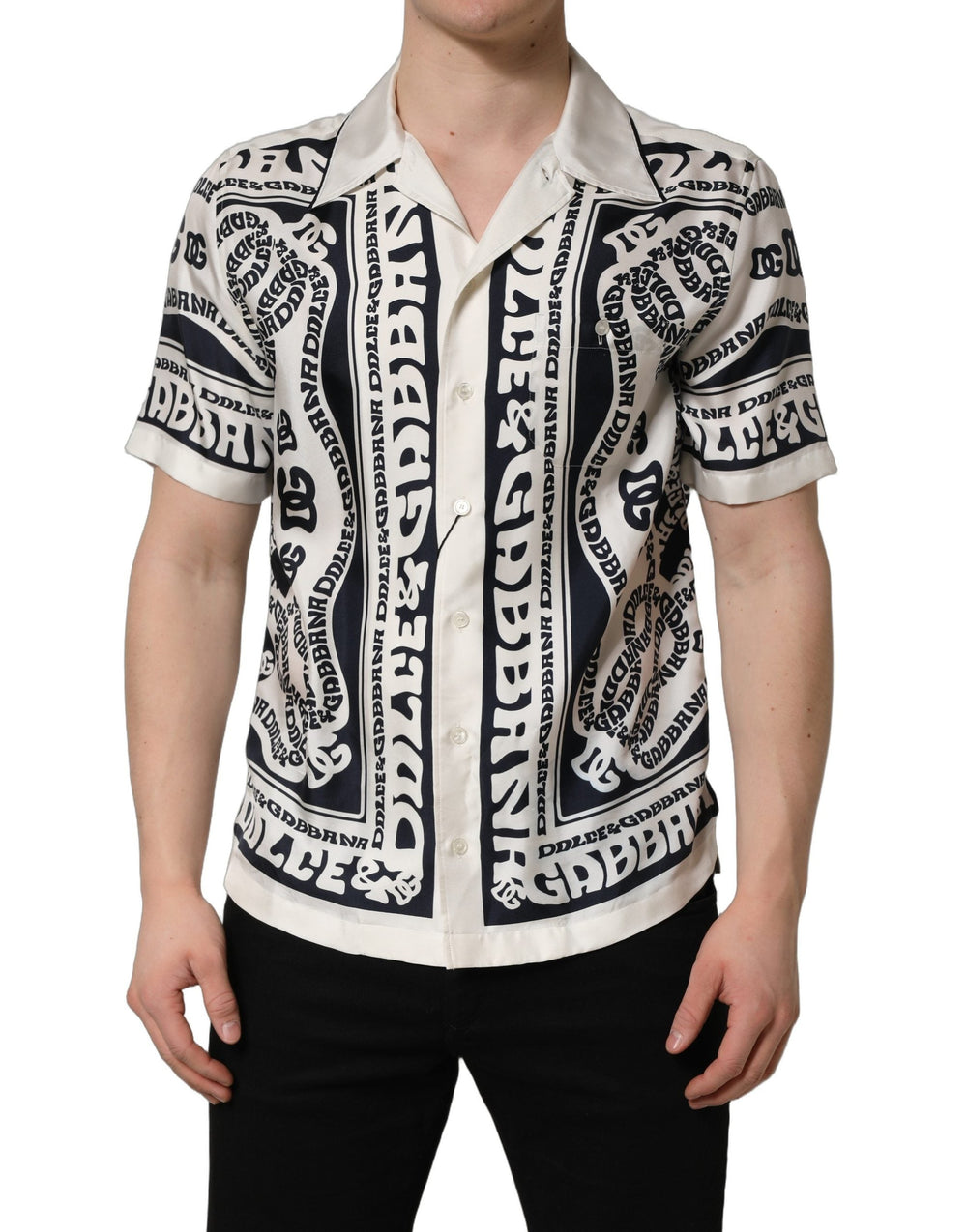 Dolce & Gabbana Black White Logo Bandana Short Sleeves Shirt