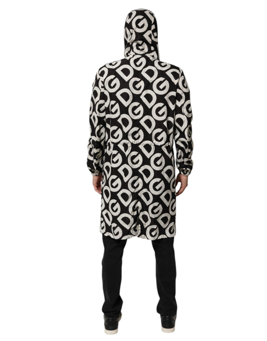 Men’s Dolce &amp; Gabbana Black White Logo Print Hooded Coat Men Jacket