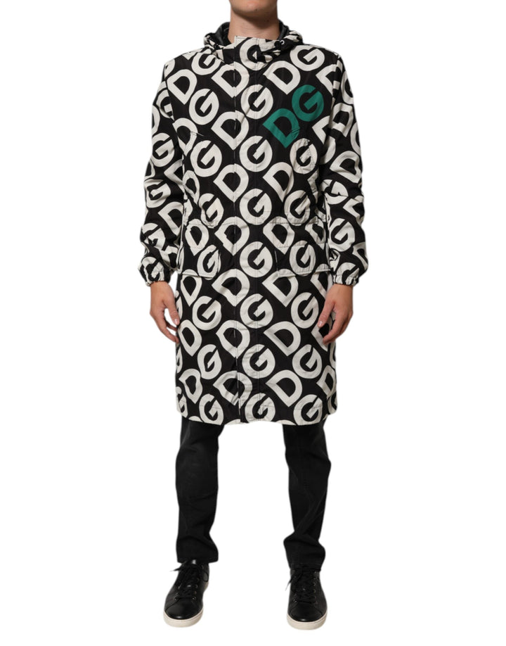 Men’s Dolce &amp; Gabbana Black White Logo Print Hooded Coat Men Jacket