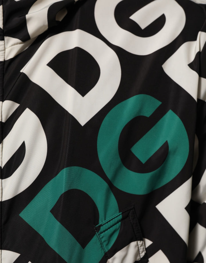 Men’s Dolce &amp; Gabbana Black White Logo Print Hooded Coat Men Jacket
