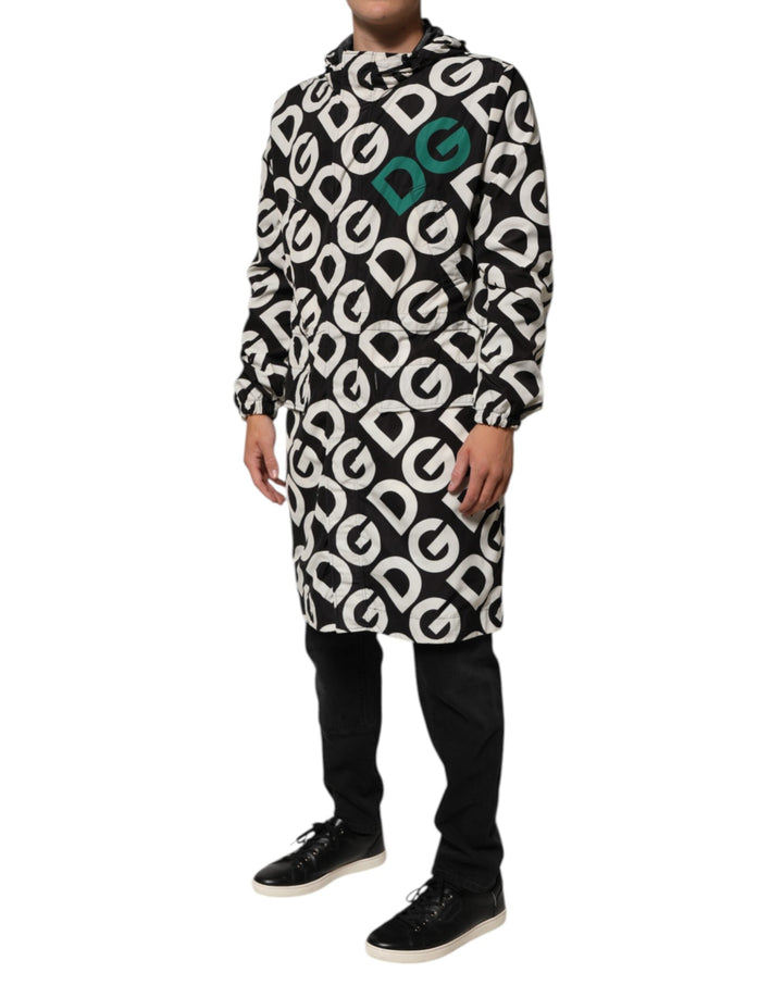 Men’s Dolce &amp; Gabbana Black White Logo Print Hooded Coat Men Jacket