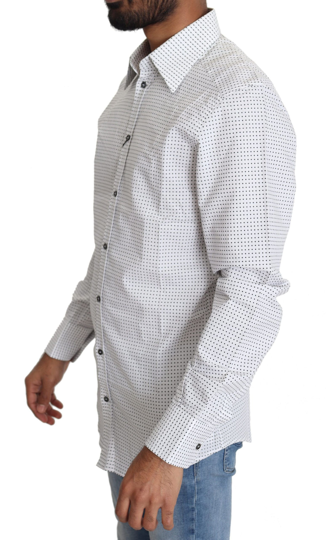 Men’s Dolce &amp; Gabbana Black White Polka Dots Dress Shirt