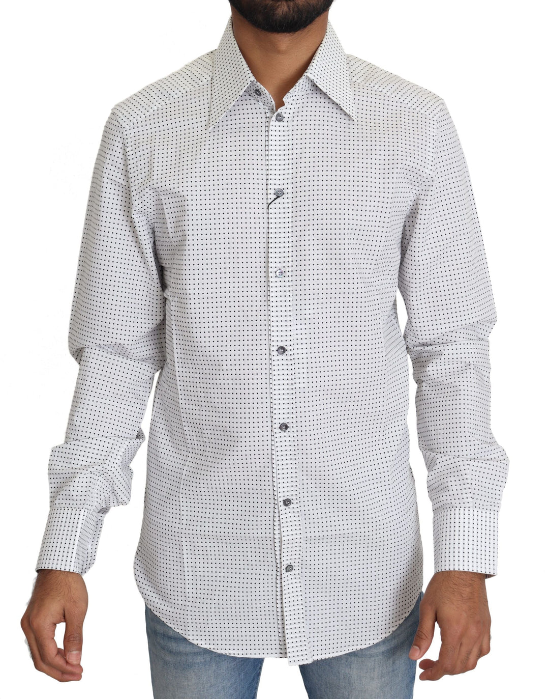 Men’s Dolce &amp; Gabbana Black White Polka Dots Dress Shirt