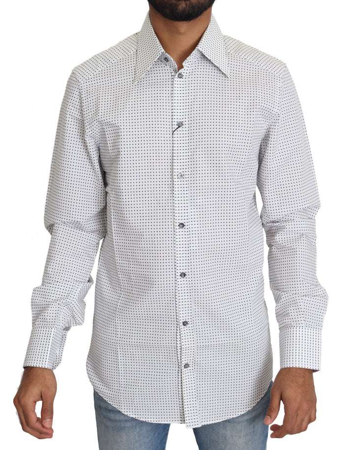 Men’s Dolce &amp; Gabbana Black White Polka Dots Dress Shirt
