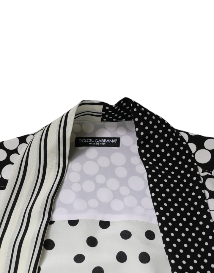 Dolce &amp; Gabbana Black White Polka Dots Silk Men Casual Shirt