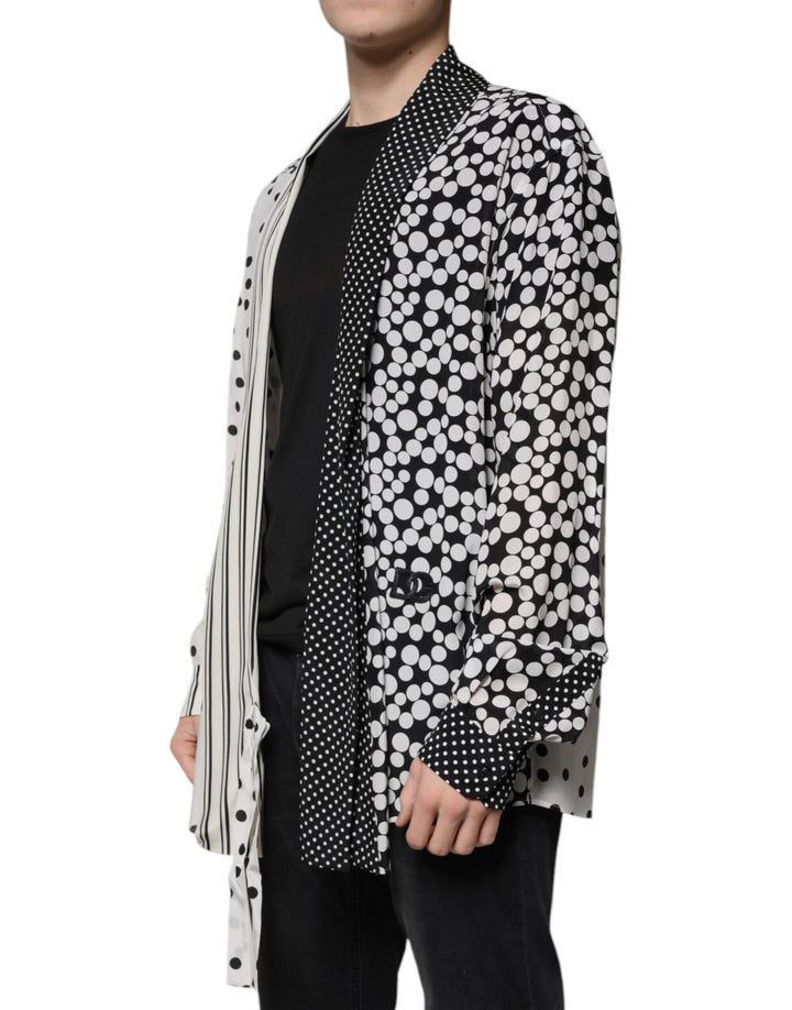 Dolce &amp; Gabbana Black White Polka Dots Silk Men Casual Shirt