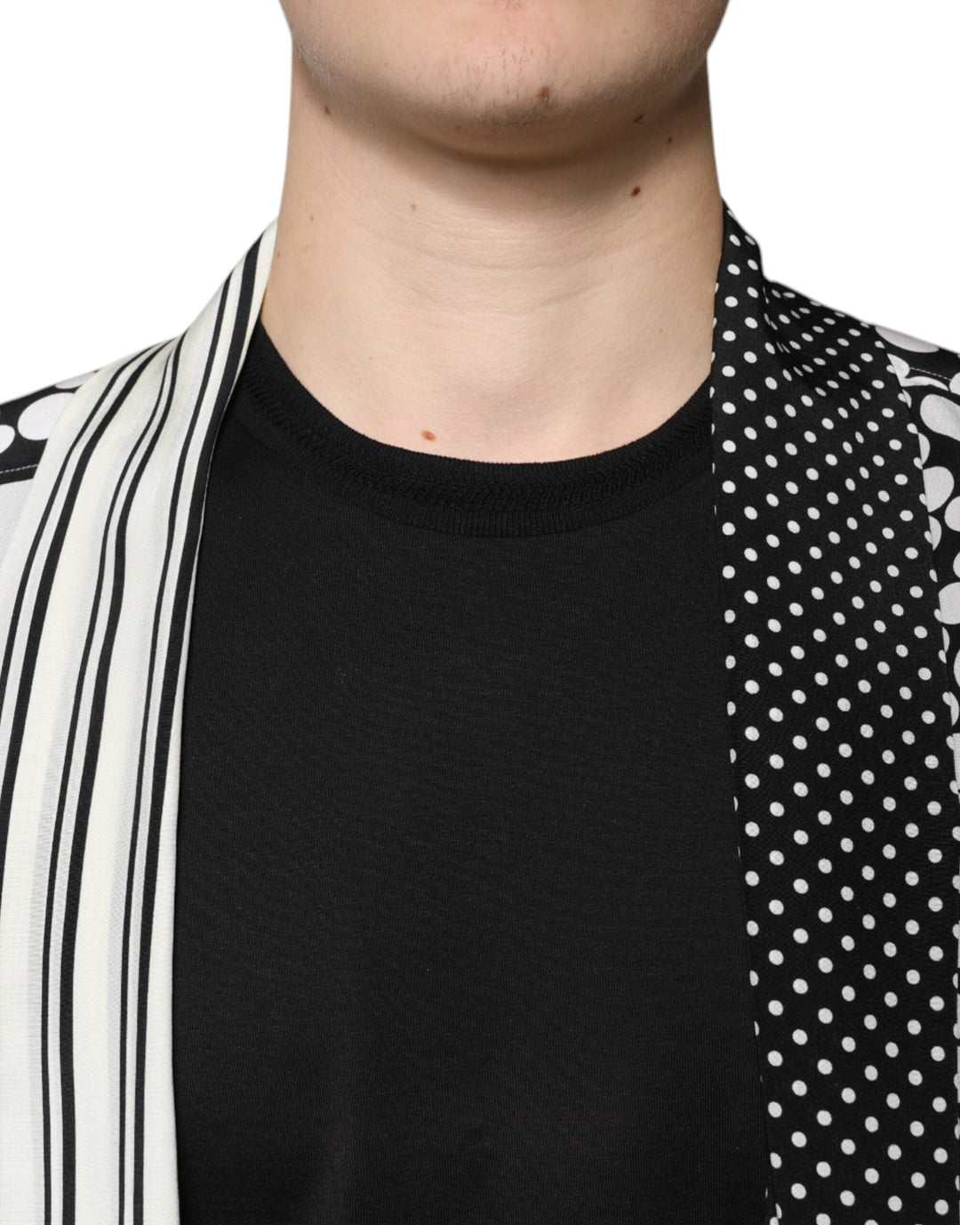 Dolce &amp; Gabbana Black White Polka Dots Silk Men Casual Shirt