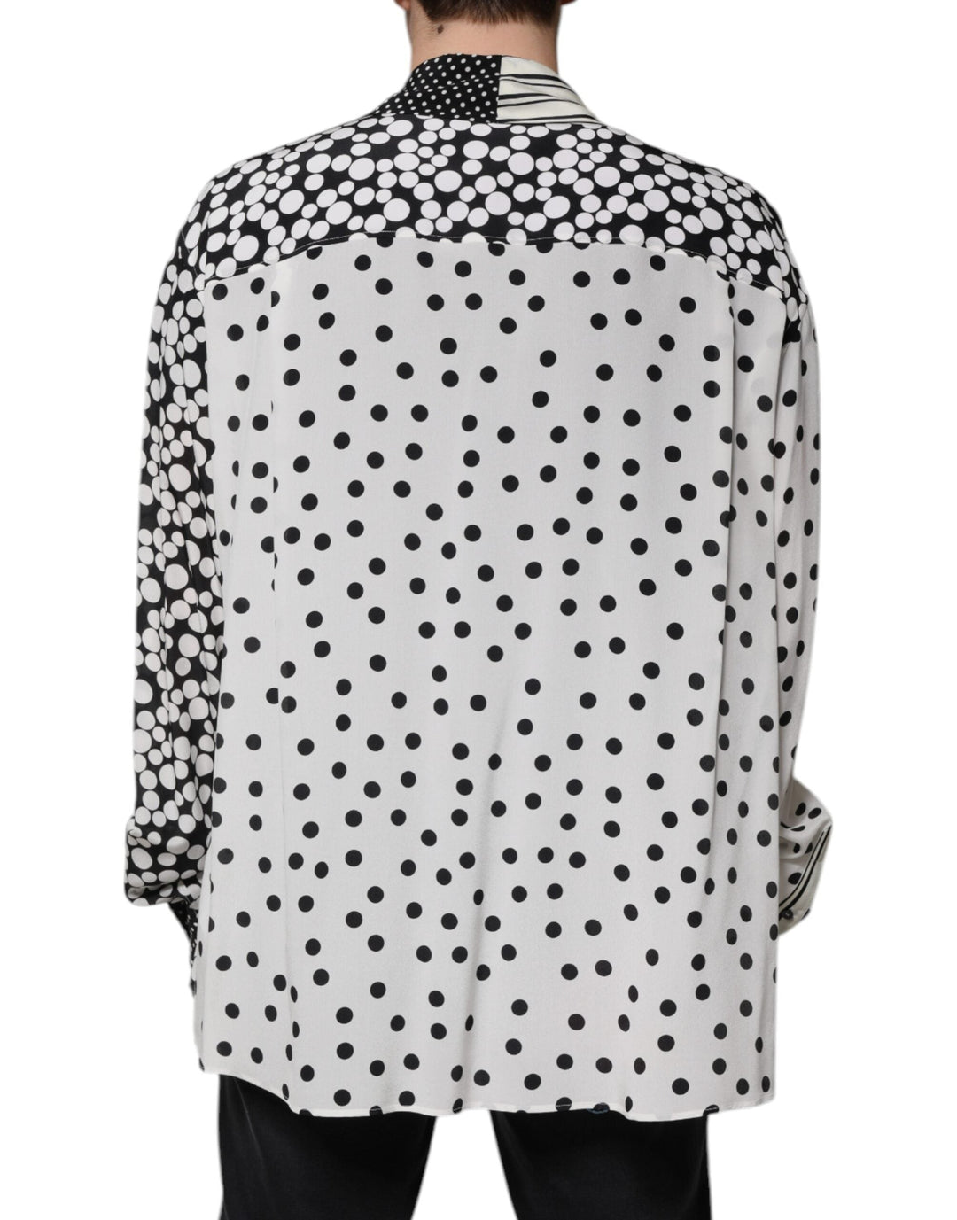 Dolce &amp; Gabbana Black White Polka Dots Silk Men Casual Shirt