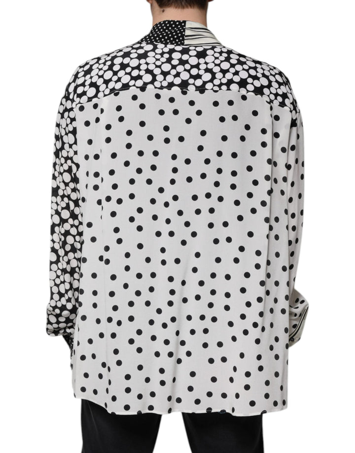 Dolce &amp; Gabbana Black White Polka Dots Silk Men Casual Shirt
