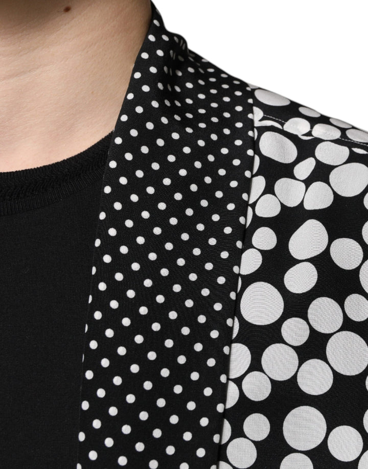 Dolce &amp; Gabbana Black White Polka Dots Silk Men Casual Shirt