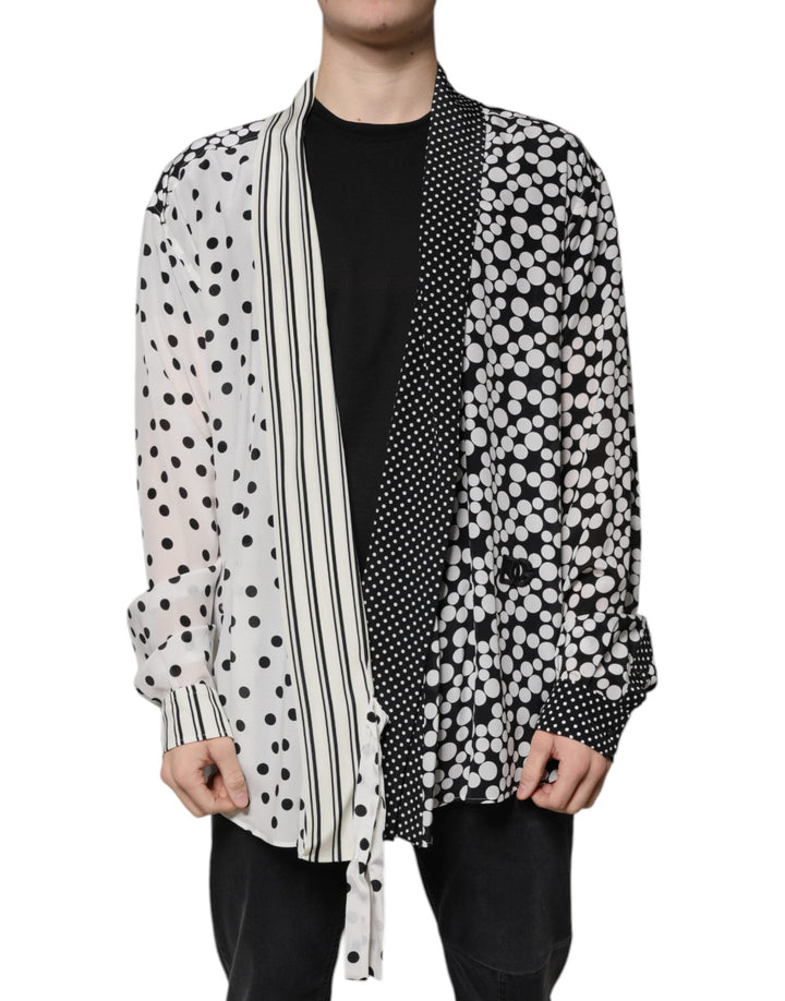 Dolce &amp; Gabbana Black White Polka Dots Silk Men Casual Shirt